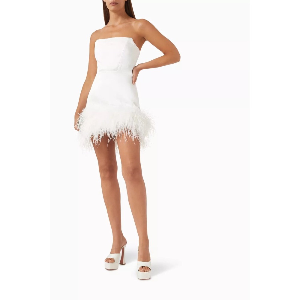 NWT Bronx and Banco Fiora Feather-Trimmed Strapless Mini Dress $950 - Size US 8 - Picture 4 of 13